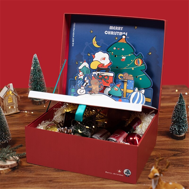 Ondersteuning voor maatwerk, doe-het-zelf papieren kerstdoos met 3d wenskaarten voor kinderen, speelgoed, wijn, cosmetica, ornamenten, alleen papieren doos