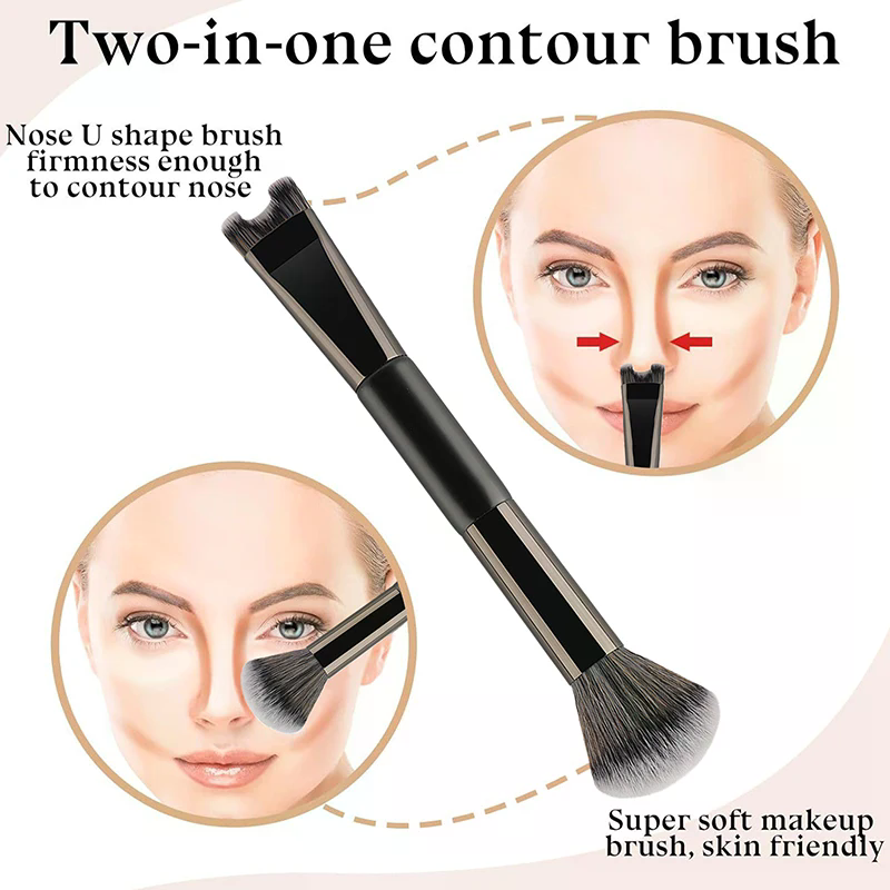 U-förmiger Make-up-Pinsel mit doppelter Kopf-Nasenkontur zum Modellieren und Definieren von Foundation-Highlighter-Pinsel, Nasenschattenpinsel
