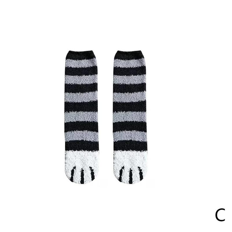 1 par Coral lana calcetines huellas gato estampado de huella Calcetines gruesos lote más cálido invierno de dibujos animados dormir de X3O6: C