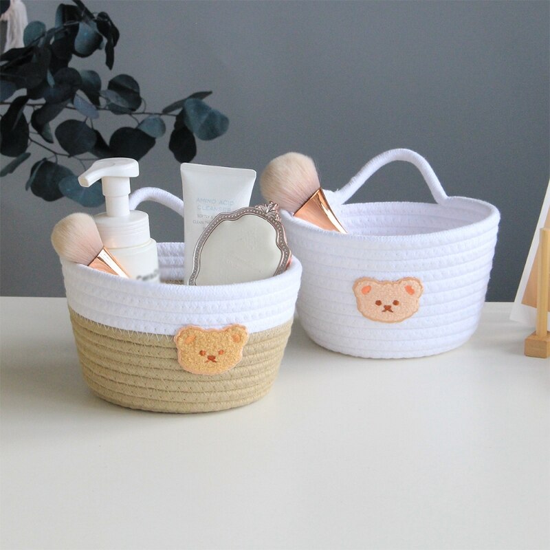 Fabric Tray Desk Basket Containers with Handle Cute Bear Hang Bag Desk Basket Containers for Jewellery Keys Fruits Candy