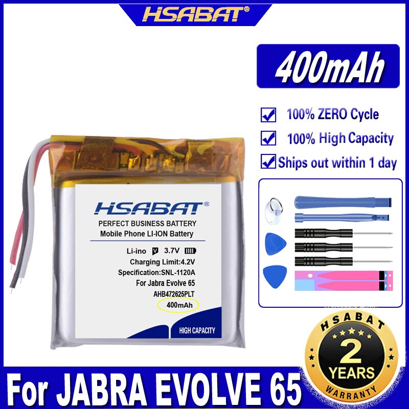 HSABAT AHB472625PLT 400mAh Batterie für Jabra Evolve 65 Kopfhörer Batterien