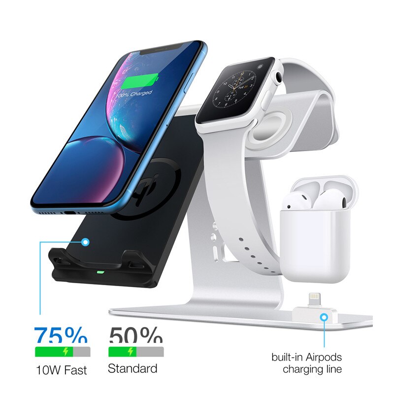 3 in 1 qi draadloze oplader met houder voor airpods smartwatch telefoon tablet desktopstandaard voor iphone ipad samsung xiaomi huawei