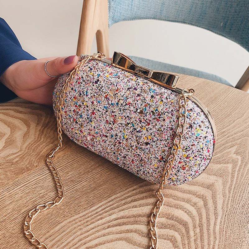Luksus kvinner kveld veske fest bankett glitter bag for kvinner jenter bryllup clutches håndveske kjede skulder bag bolsas mujer: Elfenben