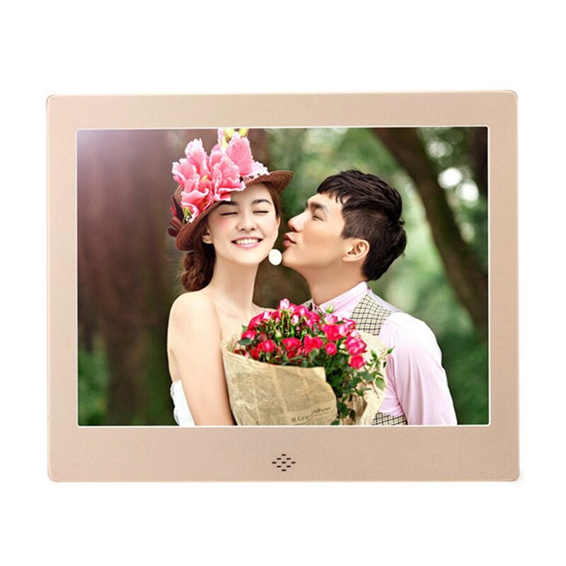 8 Inch Digital Photo Frame Metal Frame HD 1024X768 Electronic Picture Frame With Remote Control,EU Plug: Gold