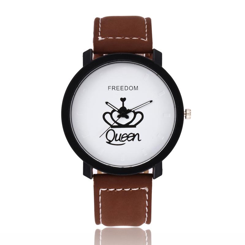 Relogio Koppels Horloge Koning & Koningin Lederen Quartz Horloge Heren Dames Mode Sport Klok mannen Horloges vrouwen horloges: Queen Brown White