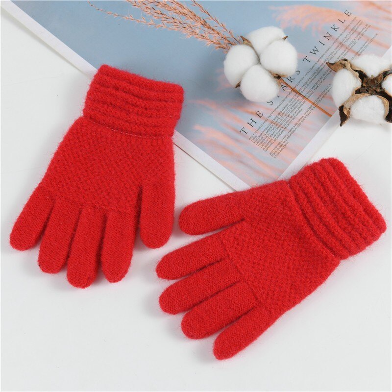 Kids Gloves Baby Girls Boys Winter Warm Solid Knitted Flip Finger Mittens Holodactyly Warm Baby Gloves guantes invierno: Red