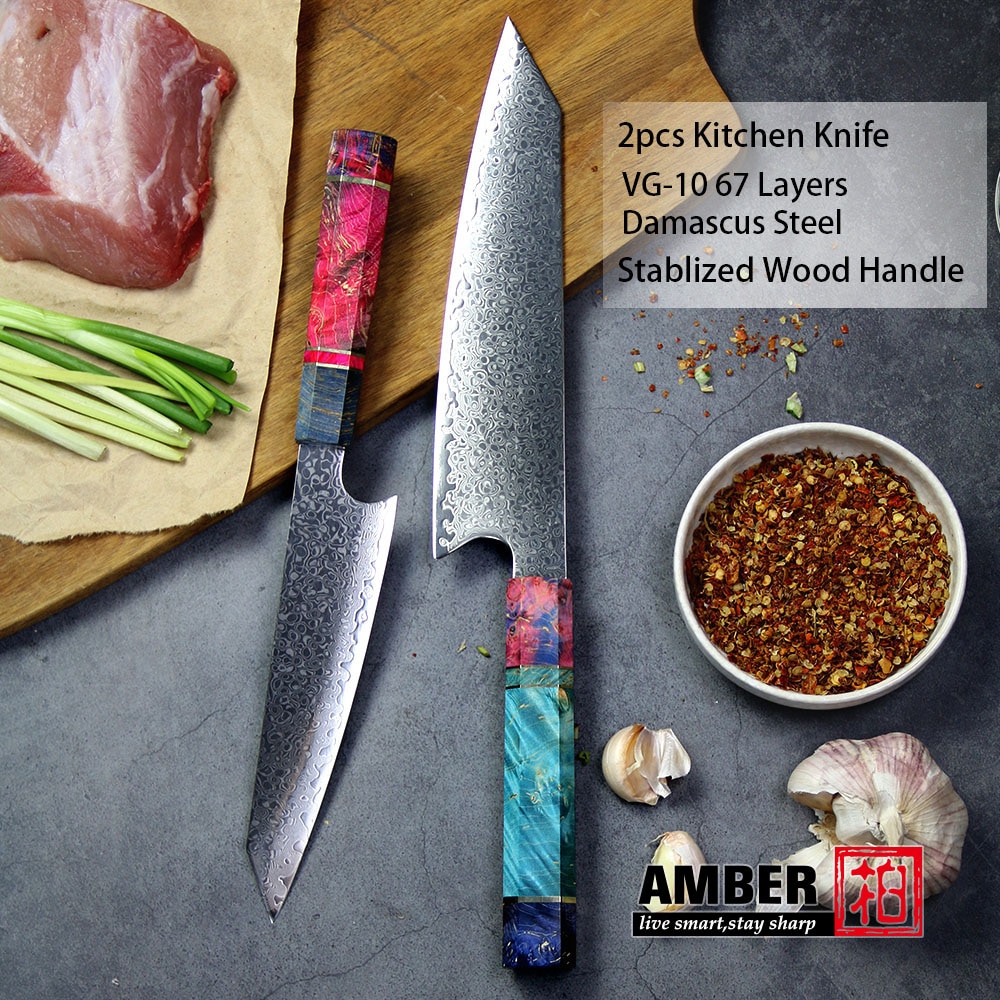 Rav kokkens nakiri kniv 67 lag japansk damaskus stål damaskus kokkekniv 8 tommer damaskus køkkenkniv størknet træ hd