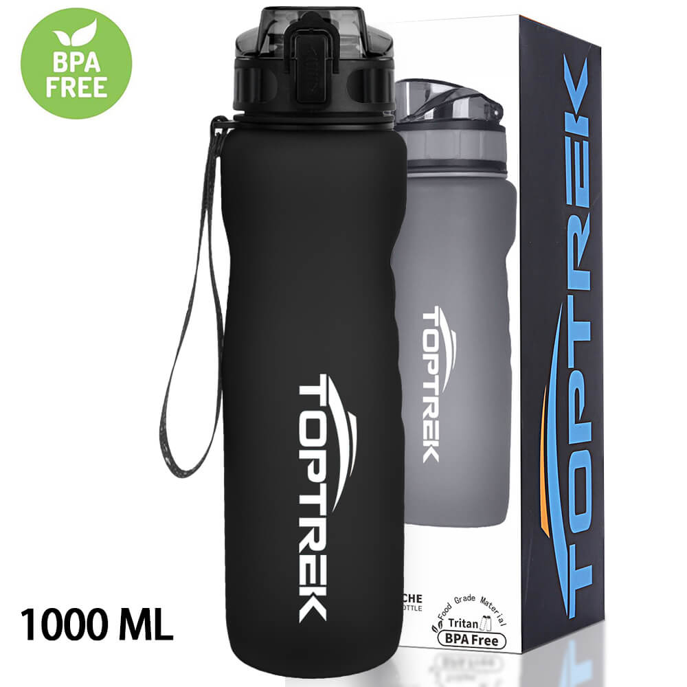 Toptrek urheilu vesipullo 650ml/1000ml bpa ilmaiset juomavälineet ulkokäyttöinen juomavesipullo proteiiniravistin vuotamaton juomapulloni: 8068 musta 1000ml