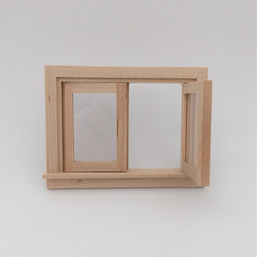 Umalet 1:12 dukkehus træ 2 panel vindue med glas, dukker hus miniature møbler gør det selv gør tilbehør