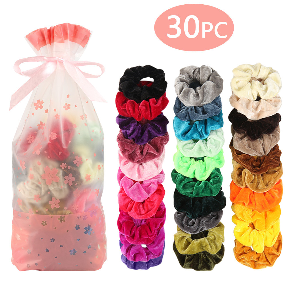 50 Uds. Paquete elástico Scrunchie de terciopelo bandas para pelo para mujer o niña accesorios para el cabello para mujeres rápida: 30Pc