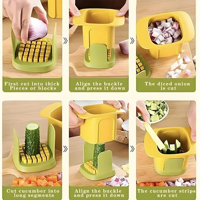 Picadora de verduras multifuncional, cortador de patatas fritas en cubitos de cebolla a presión manual, utensilio de cocina, rebanador de pepino, herramientas de cocina
