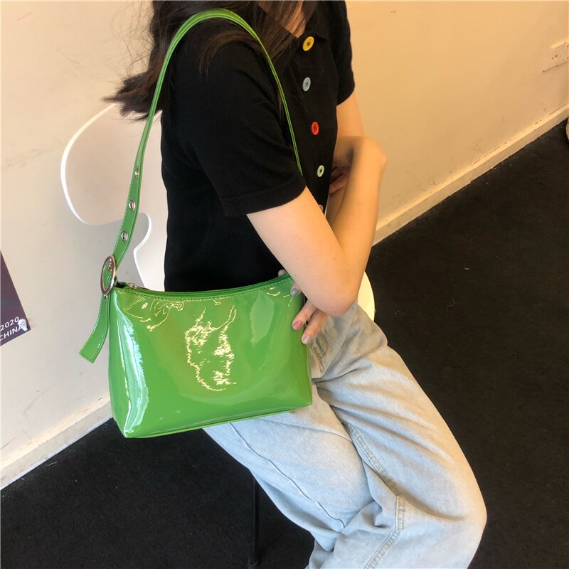 Effen Kleur Lakleer Vrouwen Hobos Onderarm Zak Elegent Dames Schouder Crossbody Tassen Vrouwelijke Dagelijkse Handtassen Portemonnees: green