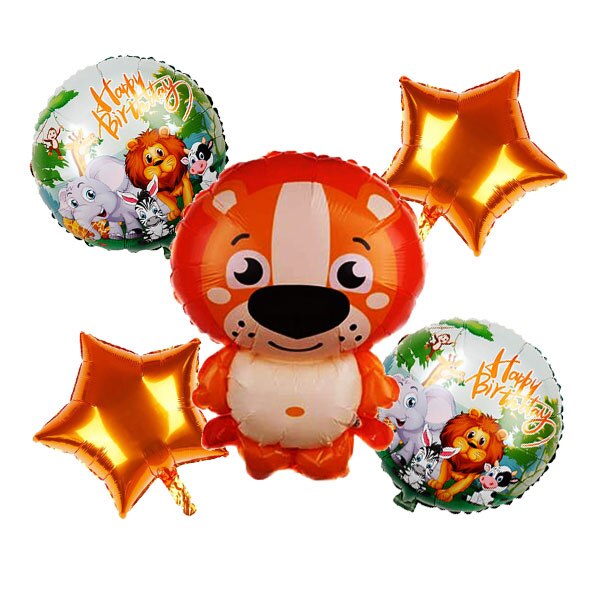 5 Pieces Cartoon Panda Balloons Kit 18 Inch Star & 18 Inch Round Happy Birthday Decor Balloon Animal Party Mylar Balloon: lion