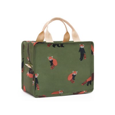 Cooler Bag Portable Food Bag Aluminum Foil Thermal Box Zipper Ice Pack Cute Animal Prints Lunchbox: Green Raccoon