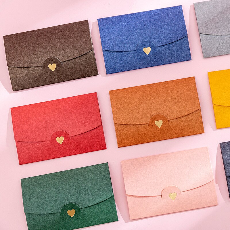 10 pieces/lot Small Greeting Card Name Card Envelope Stamping Love Pearlescent Paper Mini Envelopes Color small envelope