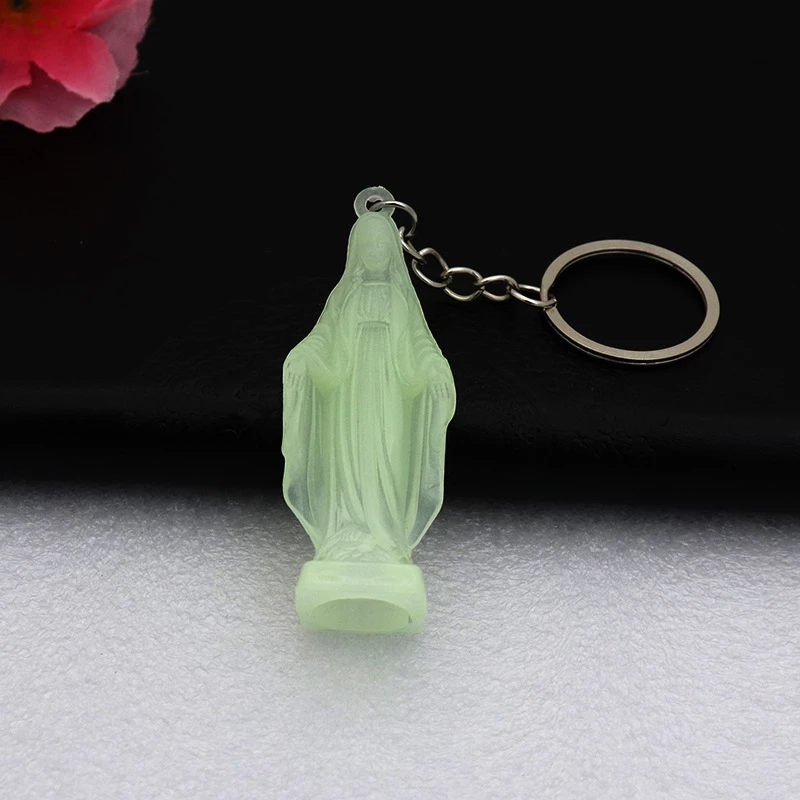 Icône de Religion chrétienne catholique Saint Saint Saint lumineux bleu peint vierge marie bijoux porte-clés: WHITE