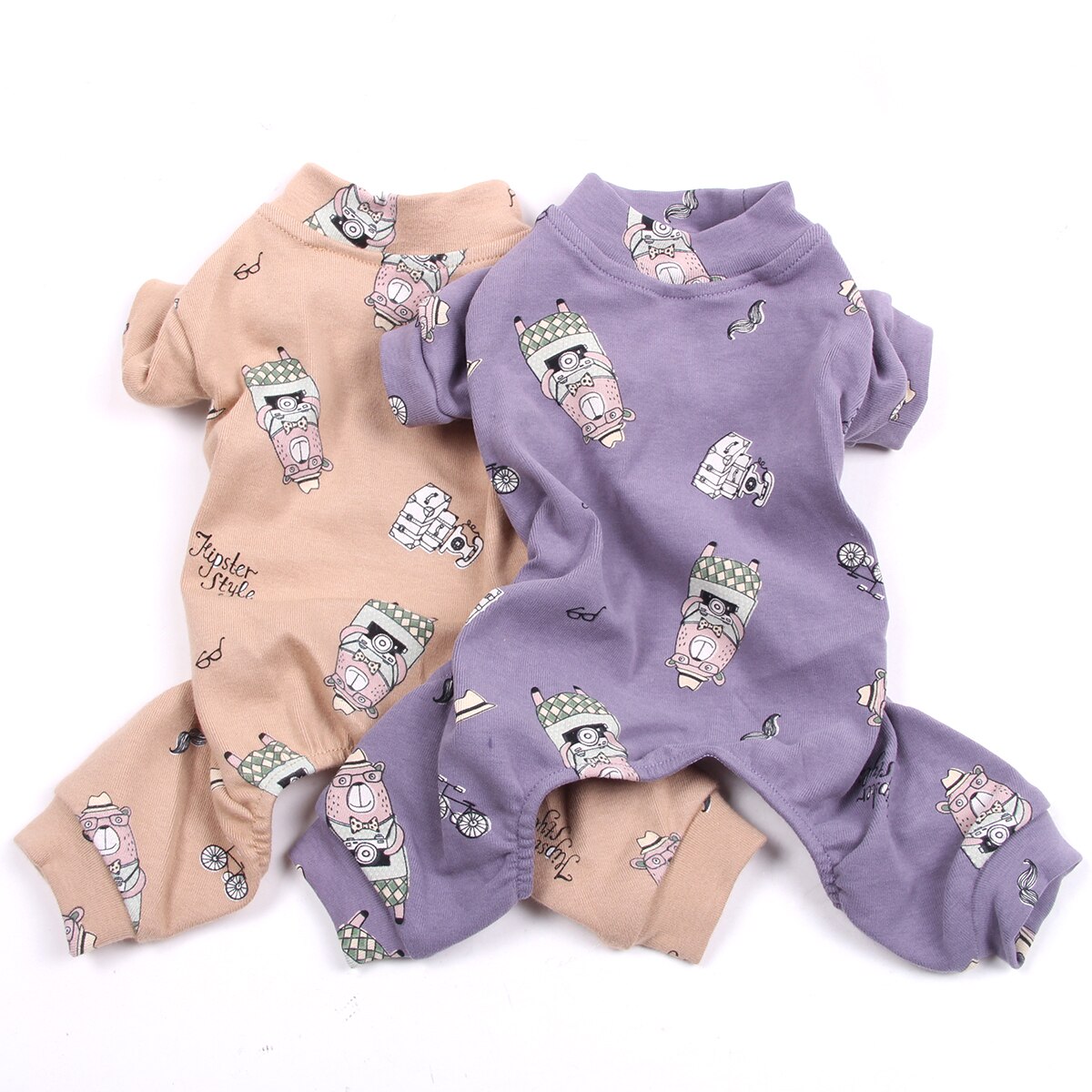 Soft Dog Cat Pajamas Jumpsuit Cartoon Cat Puppy Sleepwear Nightshirt Home Apparel 5 Sizes 6 Colours