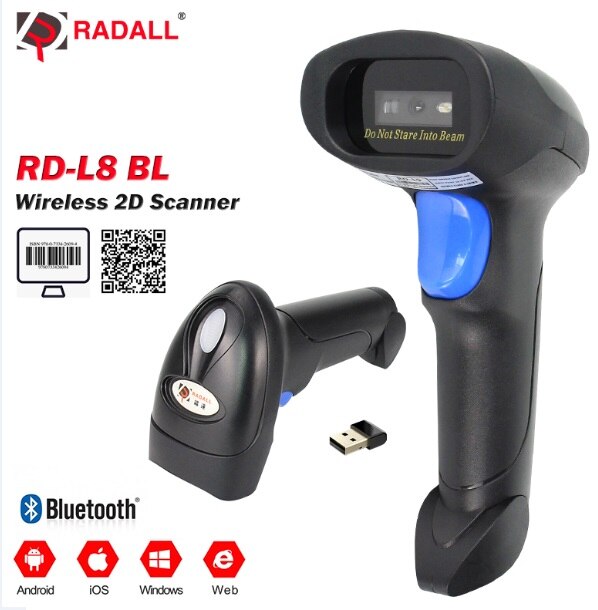 Escáner lector de código de barras inalámbrico RADALL Bluetooth/Wire/ 2D/1D escáner de código de barras Android/iOS Win/Mac para Terminal POS de inventario: RD-L8BL Bluetooth 2D