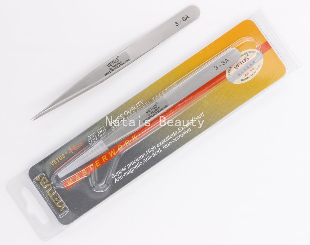 10pcs/lot VETUS stainless steel precision tip tweezers 2-SA eyelash beauty tools best: 3-SA
