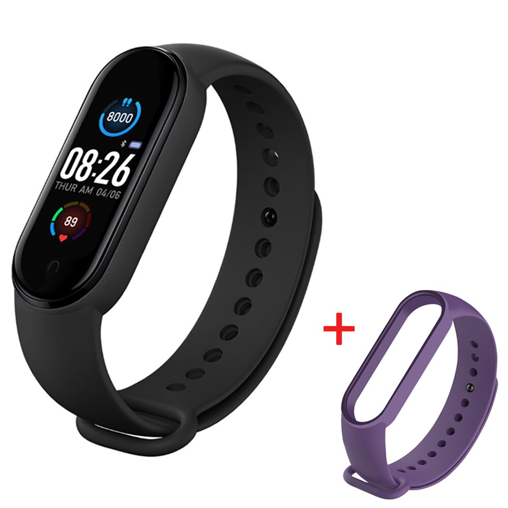 M5 Smart Watch Bluetooth Fitness Tracker Pedometer Heart Rate Monitor Call Reminder Blood Pressure Smartband for IOS Android: Black Purple