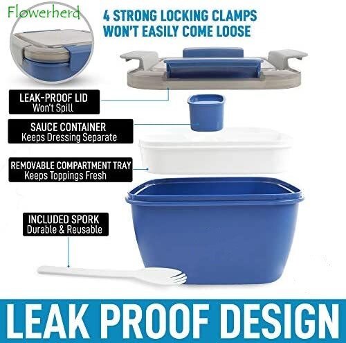 52oz Bento Lunch Box Salad Container for Lunch BPA Free Leak Proof Salad Dressing Container with Smart Lock Reusable Spork