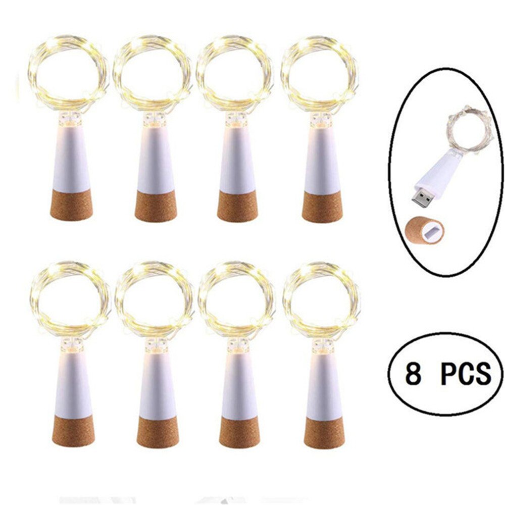 Luces de botella de corcho USB de 20 Leds, luces LED estrelladas de cadena de alambre de cobre recargable alimentadas por USB para decoración de de boda DIY: 8pcs