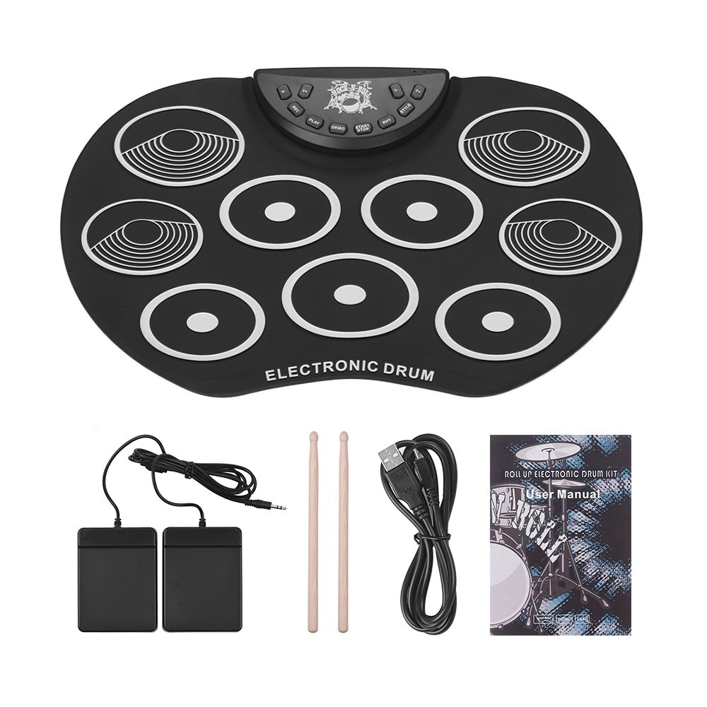 Digital Electronic Drum Portable Size USB Foldable Silicon Drums Set Roll-Up Drum Kits 7-Pad / 9 Pads with Drumsticks Foot Pedal: e 9Silicon Drum Pads