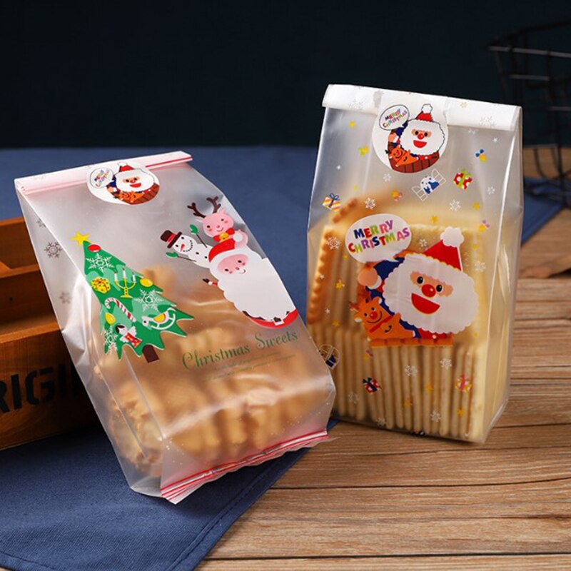 50pcs Santa Merry Christmas Sack Plastic Packing Bag Presents for Christmas