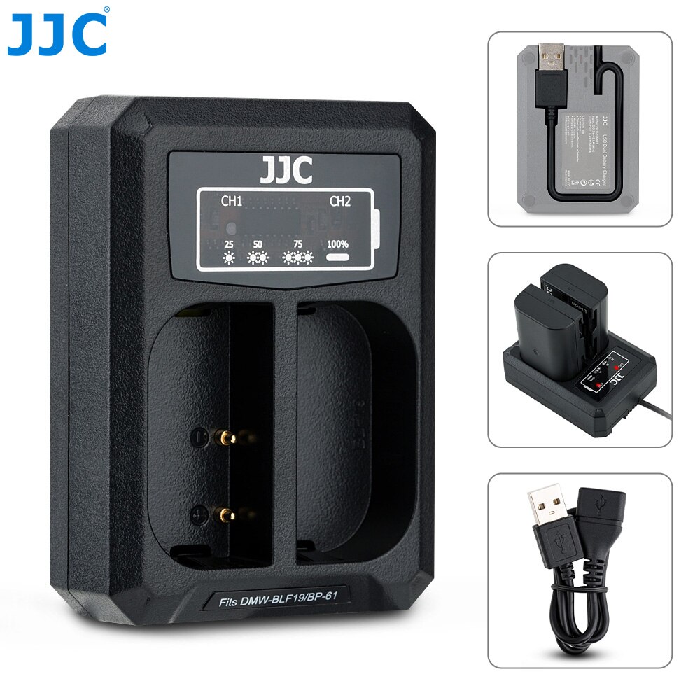JJC USB Dual Batterij Travel Charger voor Panasonic DMW-BLF19 DMW-BLF19e Lumix GH5S G9 GH5 GH4 GH3 Vervangt DMW-BTC13 DMW-BTC10