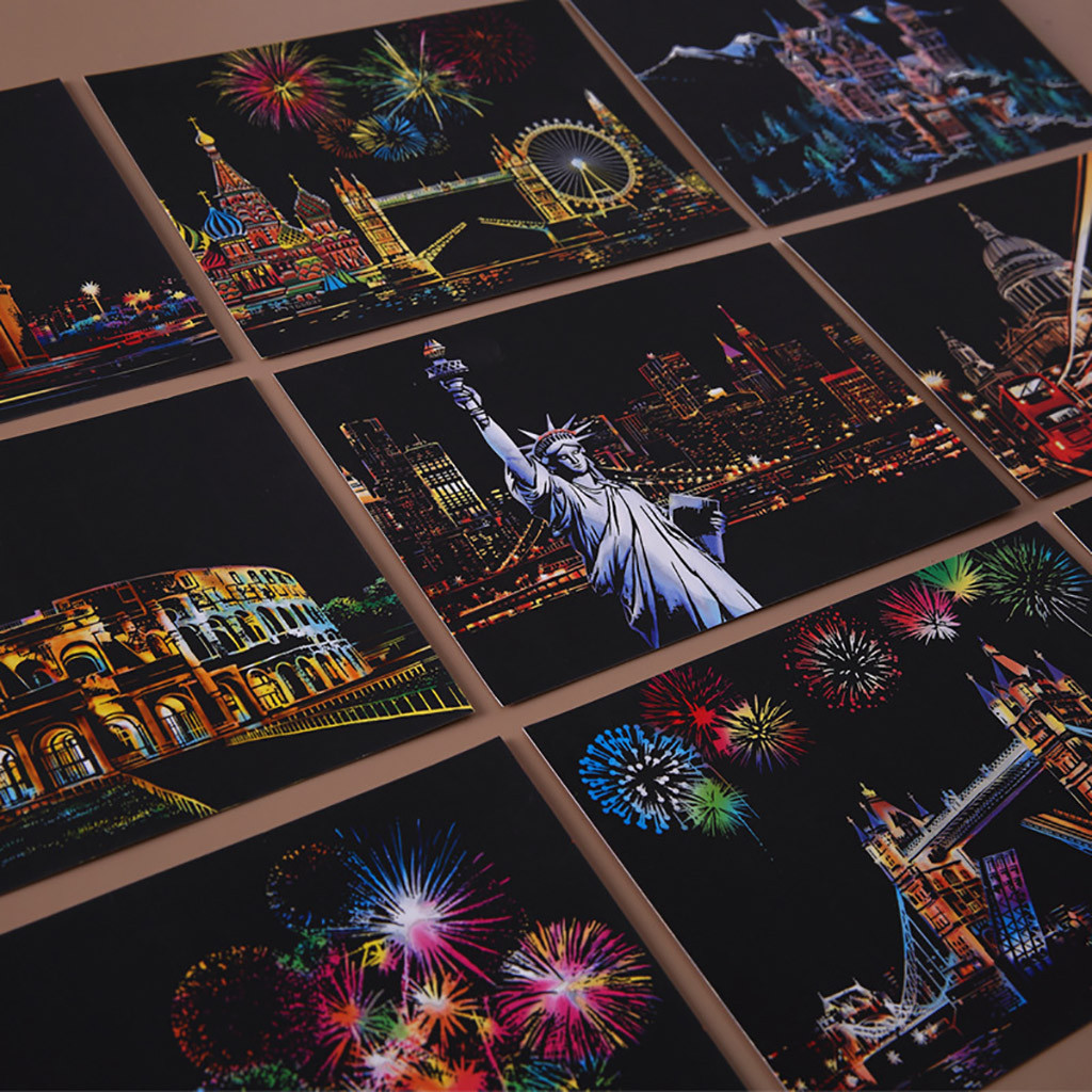 Magic Paper Rainbow Scratch Art Paper DIY Scratch Art Painting Paper With Wooden Drawing Stick Kids For Boy Girls