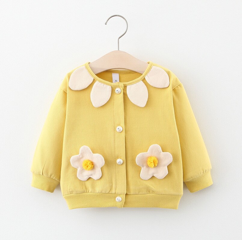 Bloem Jas Peuter Meisjes Herfst Winter Mode Katoen Zacht Zoete Kleding Tops O-hals 0-5T Baby Meisje knoppen Gebreid Vest: 485-yellow / 24M