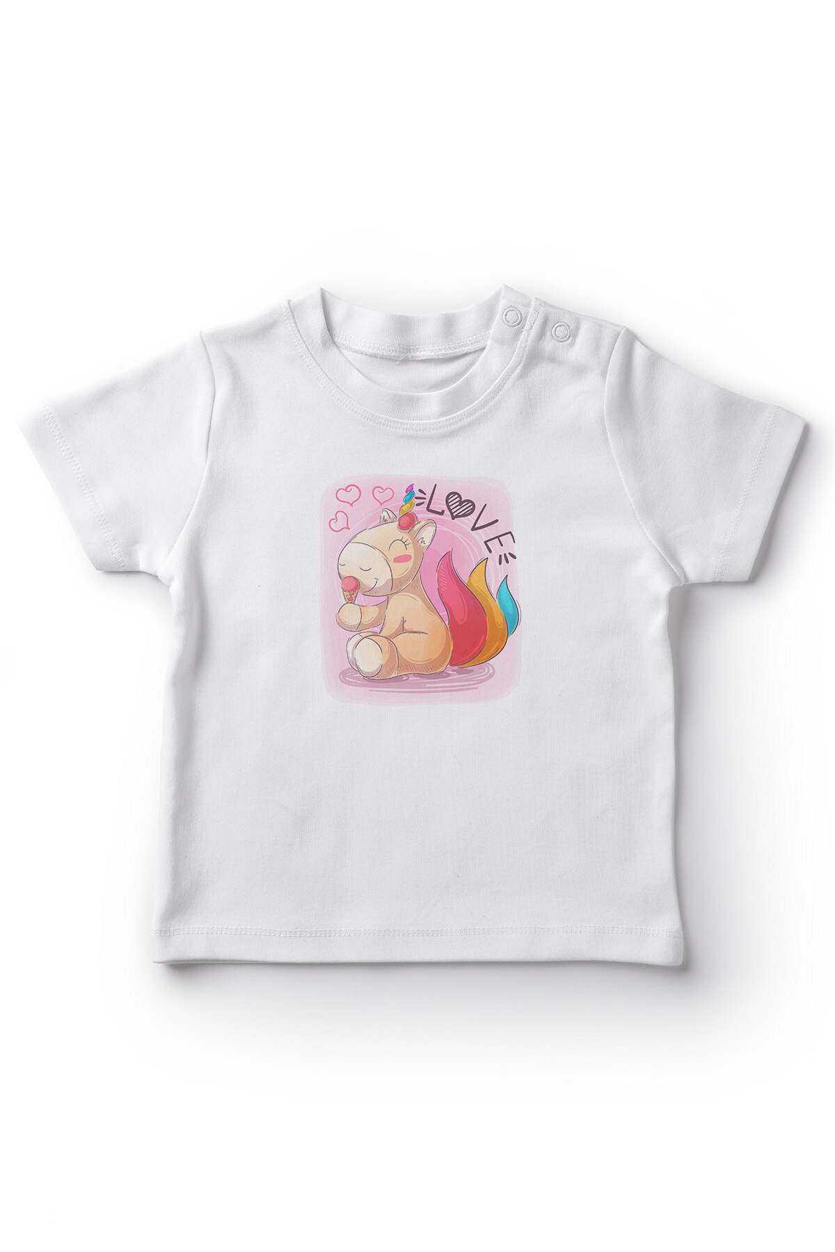 Angemiel Baby Ice Cream Seven Colorful-Tailed Unicorn Girl Baby T-Shirt White