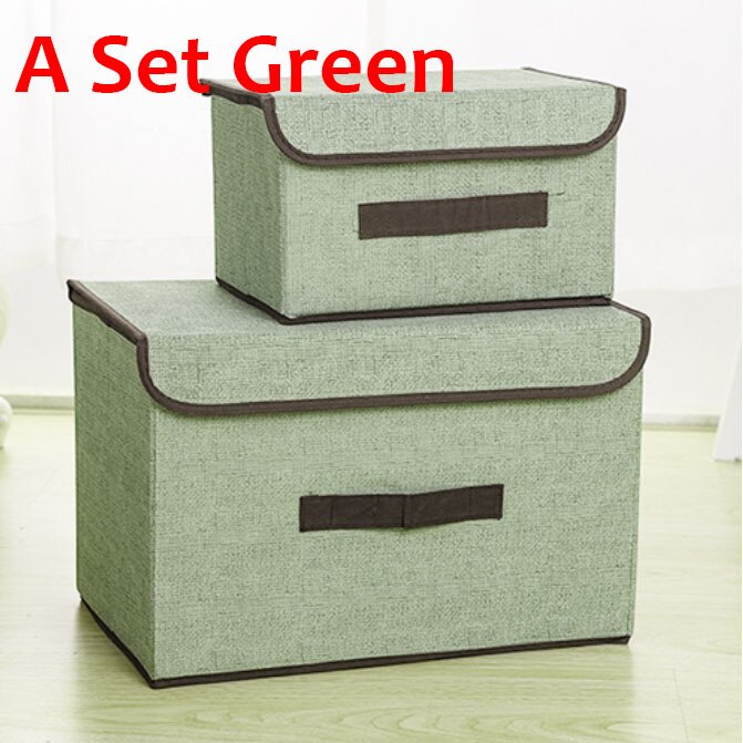 Storage Boxes with Lids No Smell Polyester Fabric Clear Storage Baskets Containers Bins With Double Cover Organizer: 2pcs Green