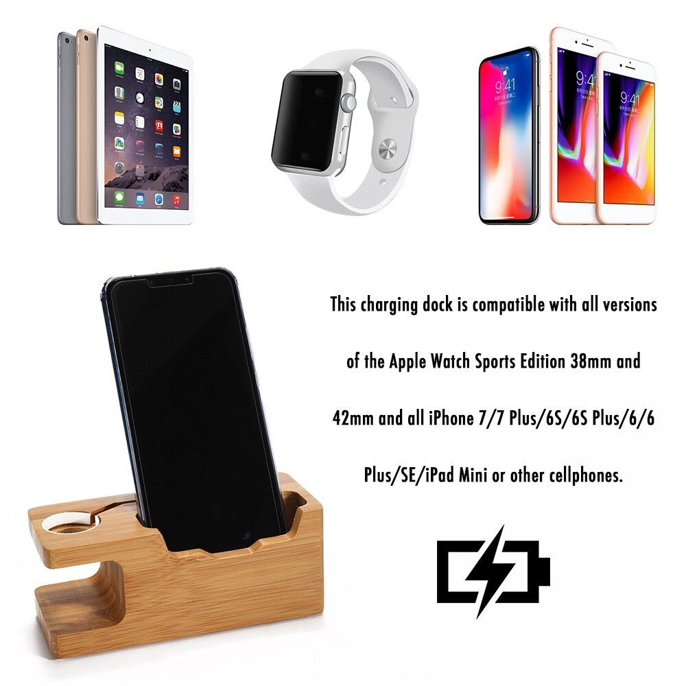 Bamboo USB Charger Stand - 3-Port 15W 3A Desktop Charging Station for Apple Watch & Phone