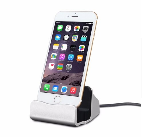 8 Pin Dock Charger Usb Kabel Docking Station Opladen Desktop Cradle Stand Voor Iphone 13 12 11 Pro Max 5 5S Se 6 6S 7 8 Plus X: SILVER