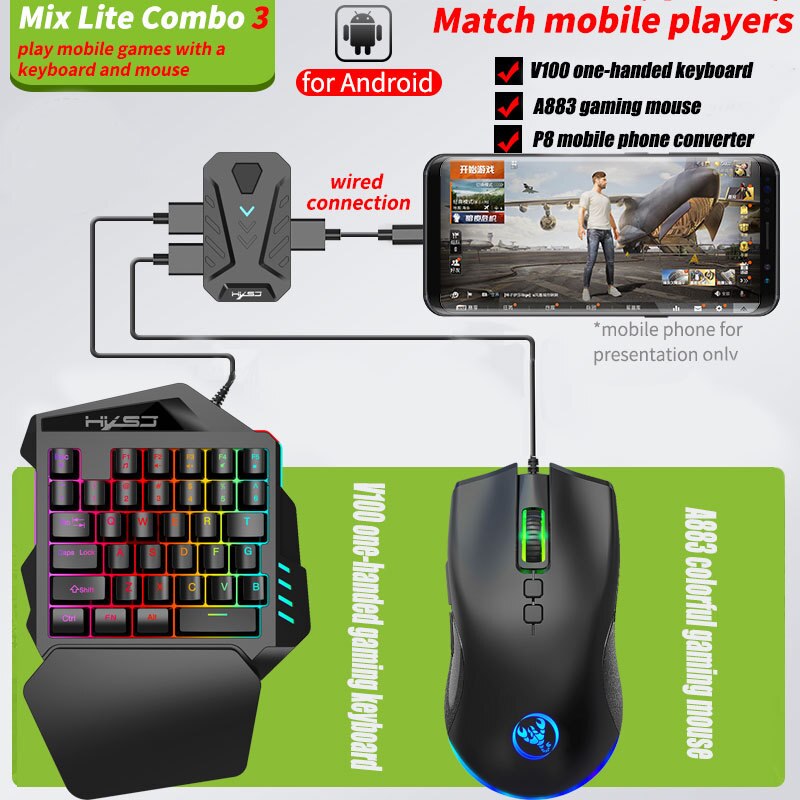 EAOR Android Version Mobile Game Converter Wired One-handed Gaming Keyboard Mouse Set PUBG Controller Adapter Auxiliary Artifact