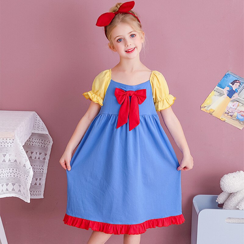 3-12Yrs Meisjes Zomer Jurk Pyjama Nachtkleding Kinderen Baby Katoenen Strik Prinses Jurk Kinderen Homewear Kleding: 10(150cm)