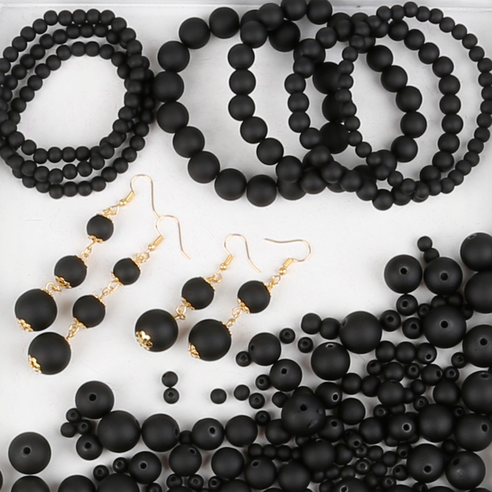 Svarte/røde matt plastrunde perler 6 8 10 12 14 16mm abs-perler med frostet overflate, 15-200 stk. til smykkefremstilling
