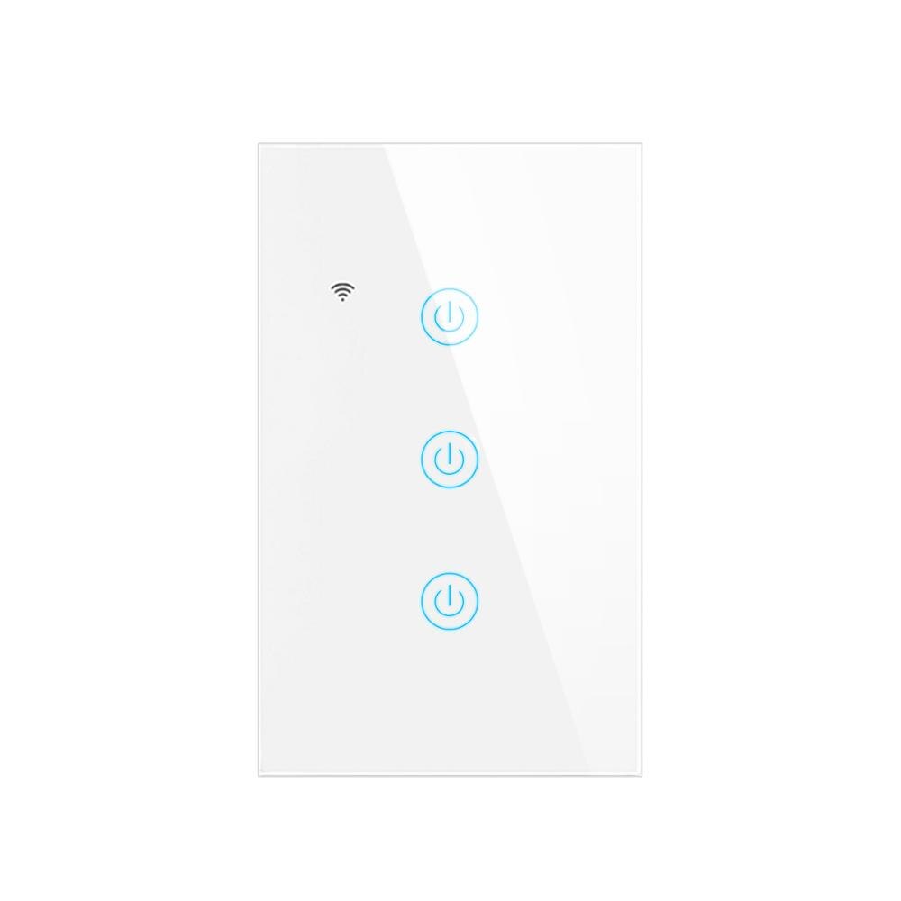 Apple HomeKit-interruptor inteligente de Sensor táctil LED, inalámbrico, WiFi, AC100V-240V, Blanco/NEGRO, 1 gang/2 gang Need Neutral Line, estándar de EE. UU.: 3 gang White