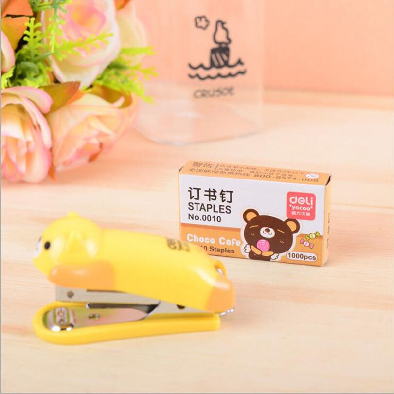 Mini cartoon stapler set with 1000 pcs 10# staples Paper binding tools Stationery office accessories school supplies G061