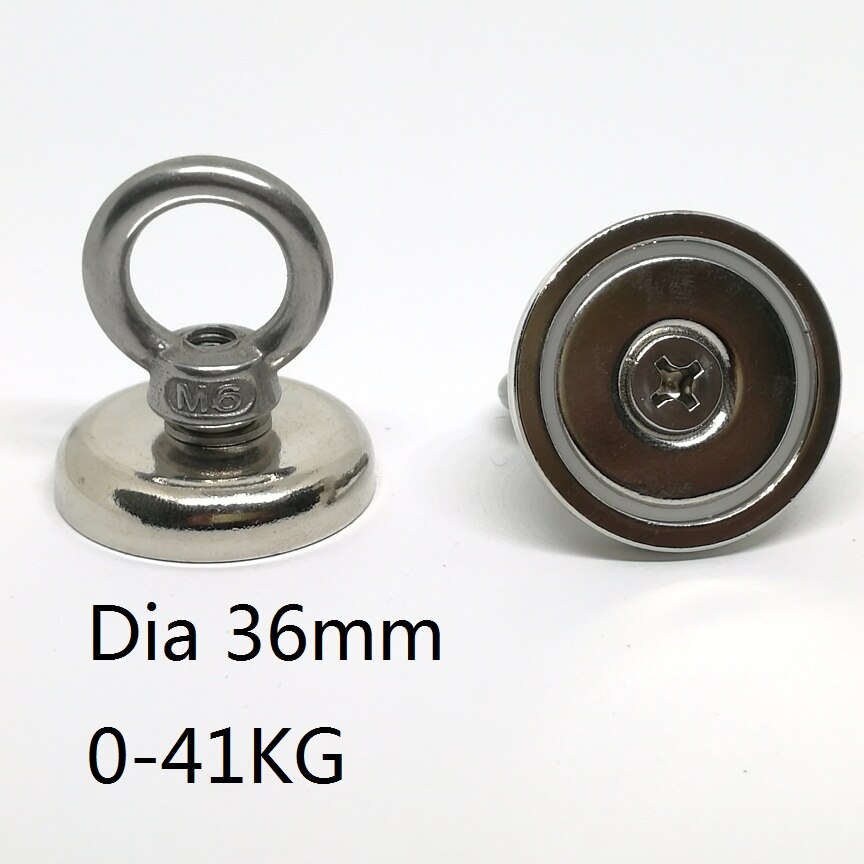 N42 Strong Neodymium Salvage Magnet Fishing Magnets With Stainless Steel Ring Eyebolt Magnetic Hook Holder Dia 16mm-60mm: Dia 36mm