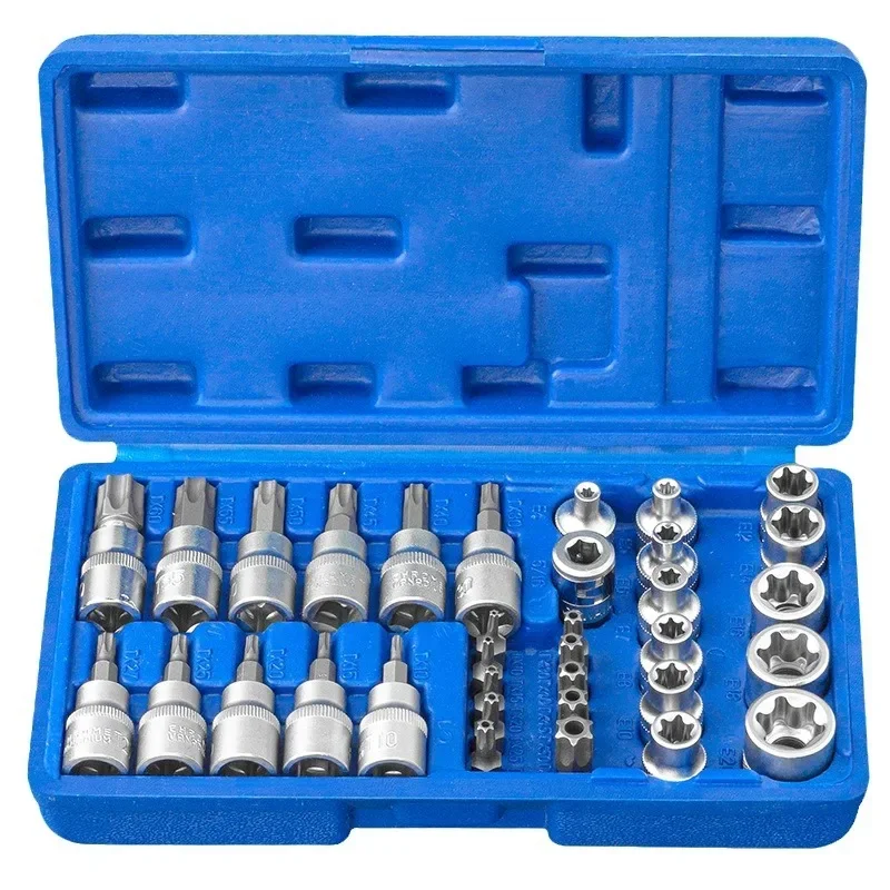 34Pcs Torx Star Sockets & Bit Set with Box Male / Female E-Security Bits Drive Handheld Tool Torque Star Socket Disassembly Tool