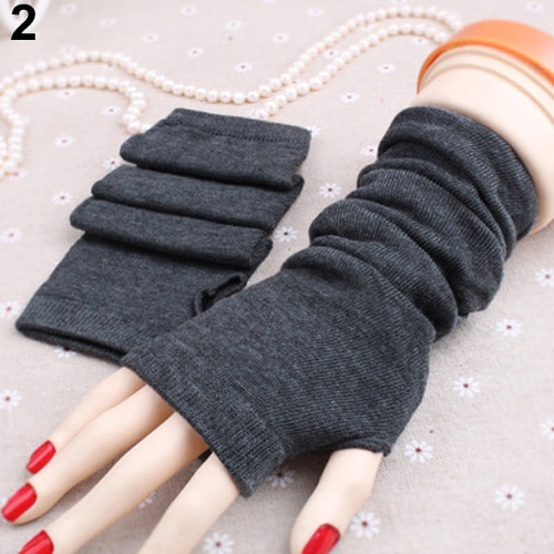 Mitaine longue élastique pour femmes, bras tricoté, sans doigts, gants chauds, tendance,: Gris foncé