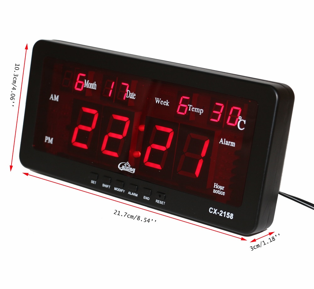 Electronic LED Alarm Clock with Date Temperature and Week Hourly Chime Table Desk Clock LED Digital Wall Clock for Living Room