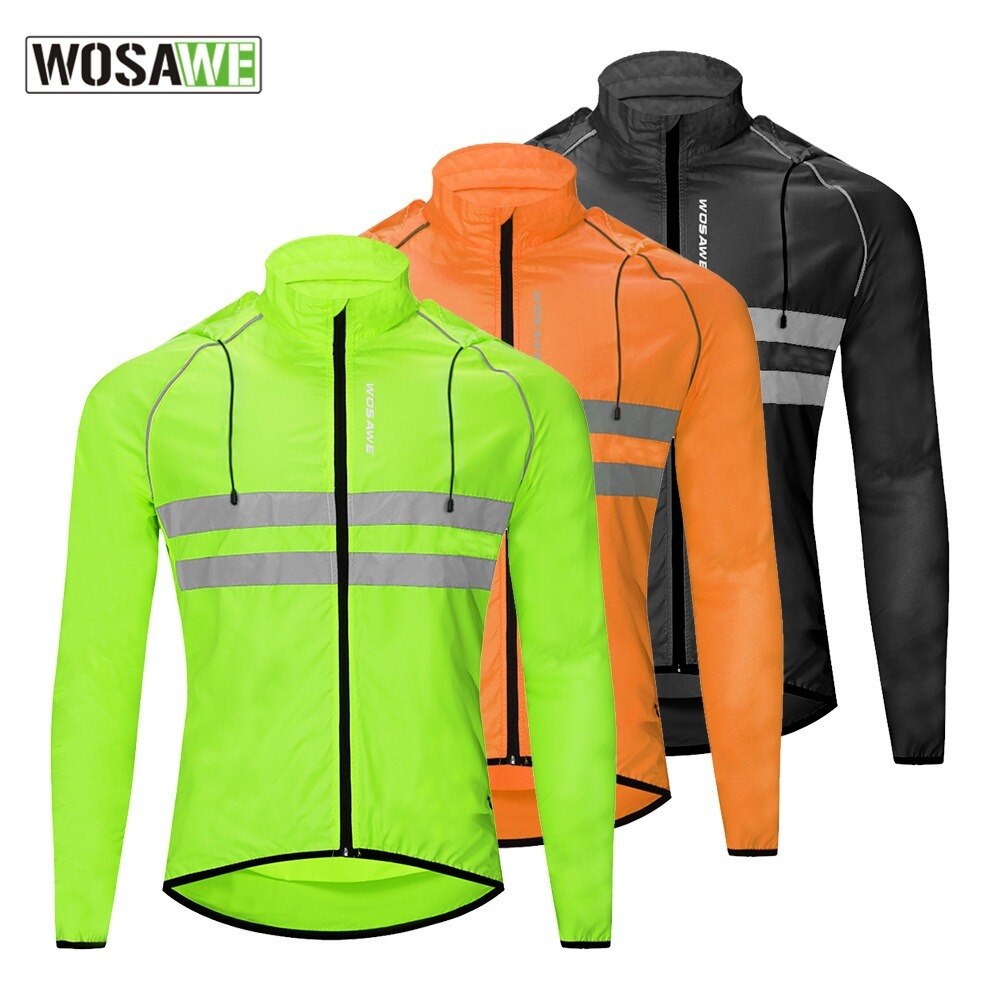 WOSAWE MTB Mountain Road Bike Riding Windbreaker Hooded Windbreaker Reflective Breathable Skin Windbreaker Long Sleeve Jacket