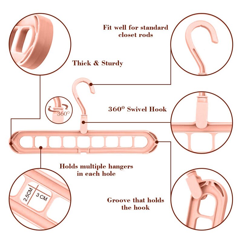 Vridbar 9- -håls klädhängare flerportsstöd cirkel klädställning garderob förvaring torkning plasthängare klädhängare
