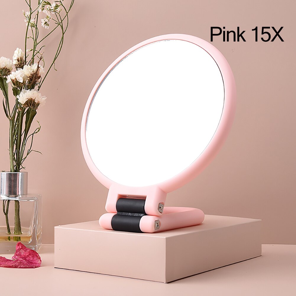 2/5/10/15X Magnifying Makeup Mirror Hand Mirror Portable Folding Makeup Vanity Mirror Double Sided Handheld Mirrors Makeup Tools: Pink 15X