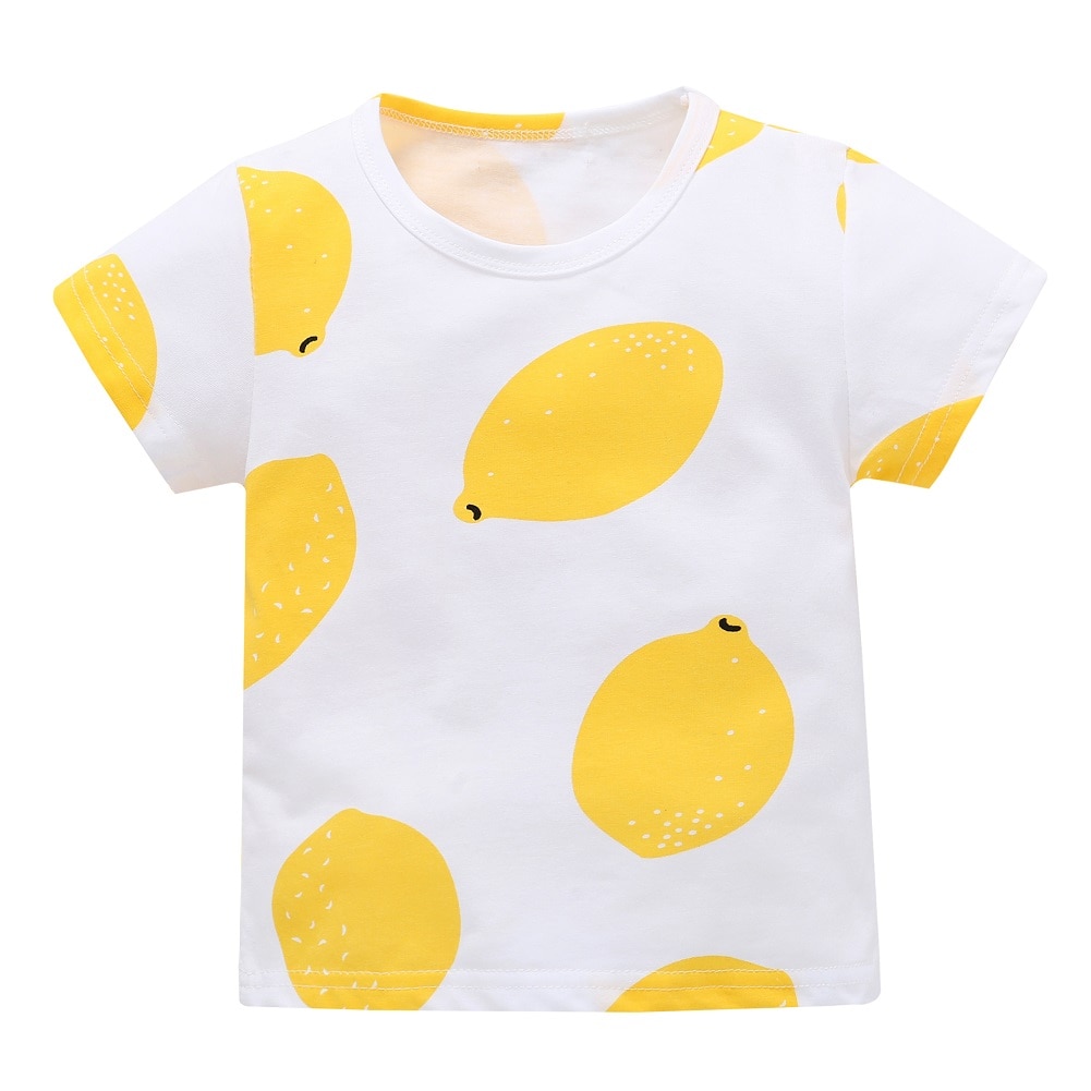 3-18M Neugeborenes Art freundlicher Baby Jungen Mädchen T-Shirt Sommer Kurzarm Zitrone gedruckt oben Grundlegende Oansatz T hemd Kleidung Outfits