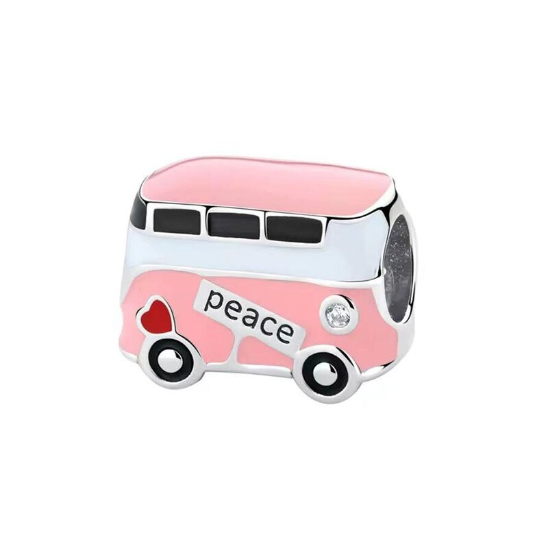 Sieraden Accessoires Zilver Kleur Roze Vrede Bus Diy Bead Past Europese Charm Armbanden A2236