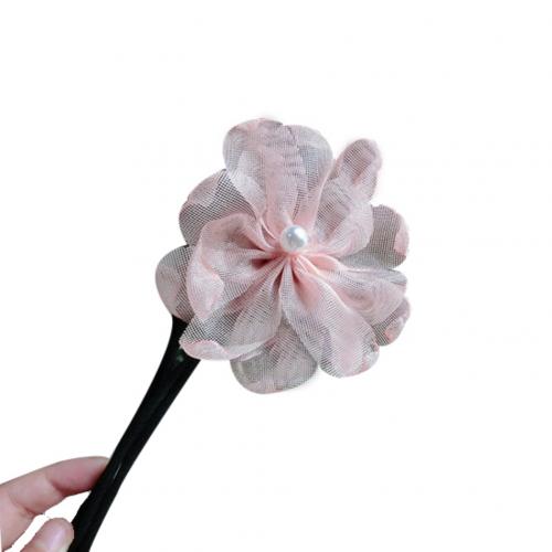 Woman Flower Donuts Twist Headband Magic Hair Bun Maker DIY Hairstyle Tool Pearl French Bud Dish Hair Accessories Sweet Hairband: Pink